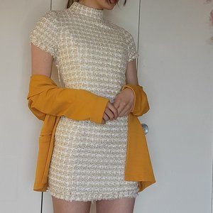 Mock Neck Woven Plaid pattern work and casual sheath style dress